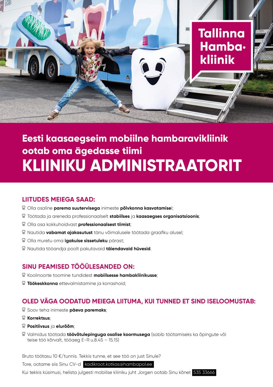 Mobiilse Hambakliiniku administraator - töökuulutus